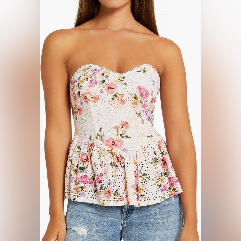 River Island Floral Eyelet Corset Top Size 8